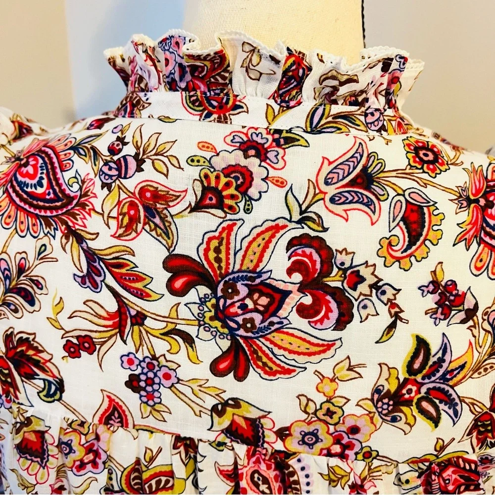 ME + EM Floral Paisley Ruffle Accent Long Sleeve Blouse Sz 4 - Picture 5 of 10